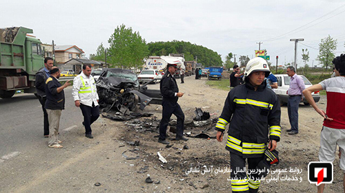 برخورد شدید دو خودروی سواری در جاده جیرده رشت دو تن را به شدت مصدوم کرد