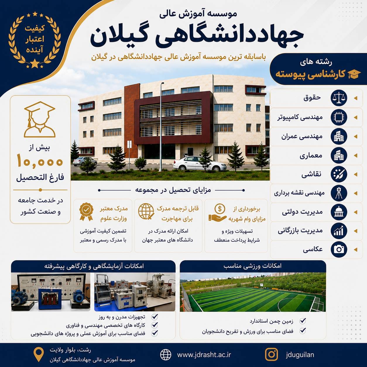 آغاز ثبت نام کارشناسی پیوسته بدون آزمون در مؤسسه آموزش عالی جهاددانشگاهی گیلان آغاز ثبت نام کارشناسی پیوسته بدون آزمون در مؤسسه آموزش عالی جهاددانشگاهی گیلان